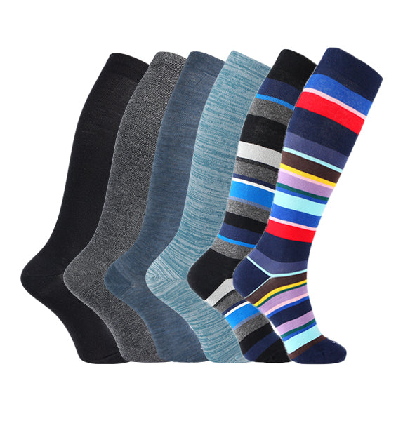 75% Rich Merino Wool Everyday Compression Socks (15-20mmHg) - Multistripes- 6 -Pack, Black Grey Denim Teal Blue Denim Rainbow / Large 75% Rich Merino Wool Everyday Compression Socks (15-20mmHg) - Multistripes- 6 -Pack, Black Grey Denim Teal Blue Denim Rainbow / Large