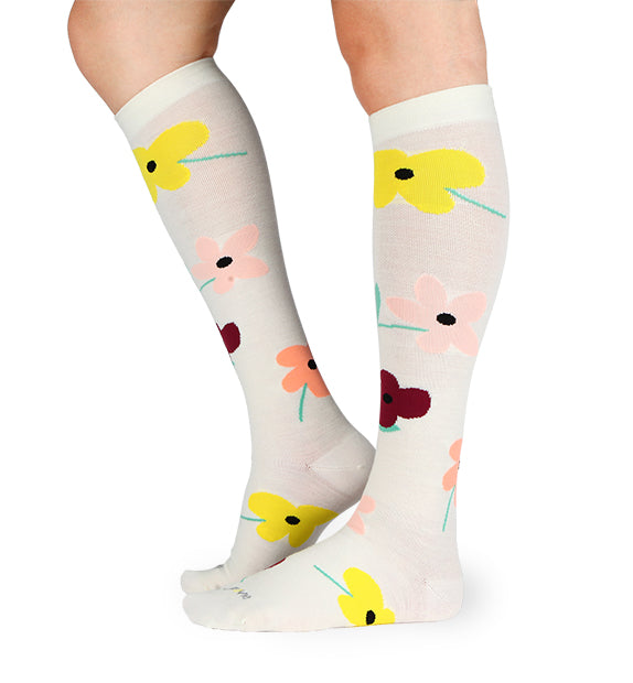 Lightweight Merino Wool Everyday Compression Socks (15-20mmHg) - Flower - 3 Pack