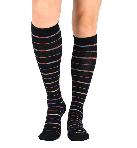 Cotton Everyday Compression Socks (15-20mmHg) - Variegated Stripes - 3 Pack