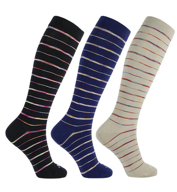 Cotton Everyday Compression Socks (15-20mmHg) - Variegated Stripes - 3 Pack