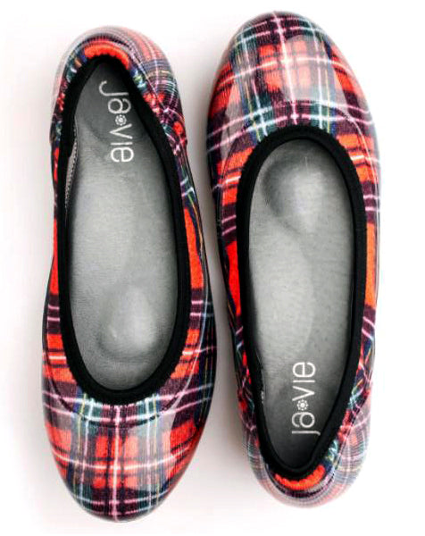 ja-vie red plaid jelly flats shoes