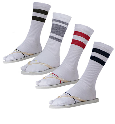 Cotton Split Toe Crew Socks - Vintage Stripes - 4 Pack