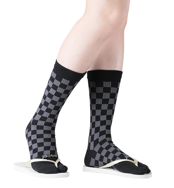 Cotton Split Toe Crew Socks - Checkerboard- 3 Pack