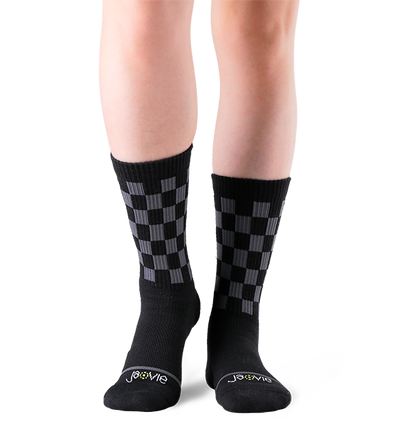 Cotton Checkerboard Performance Targeted Compression Crew Socks - 6 Pack