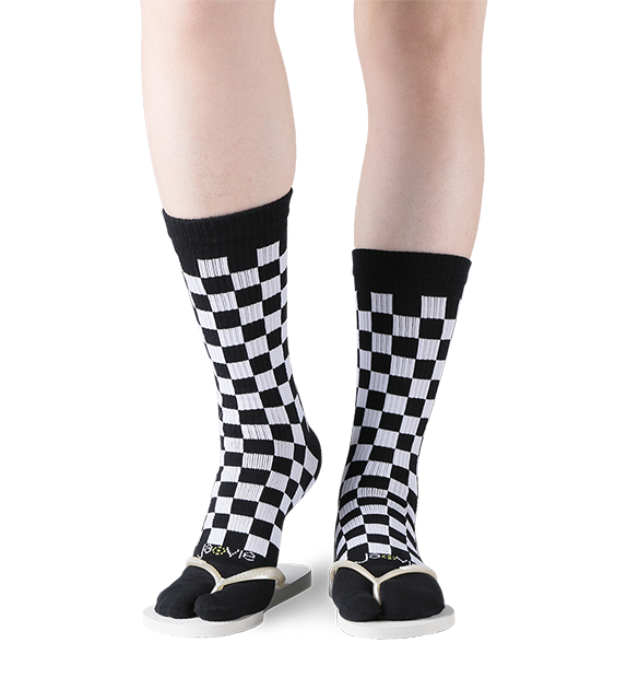 Cotton Split Toe Crew Socks - Checkerboard- 3 Pack