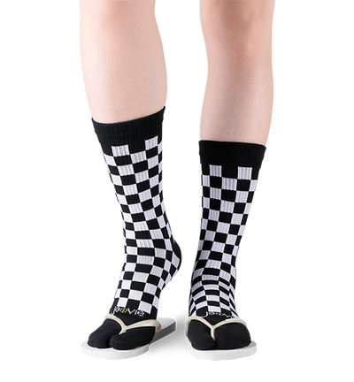 Cotton Split Toe Crew Socks - Checkerboard- 3 Pack