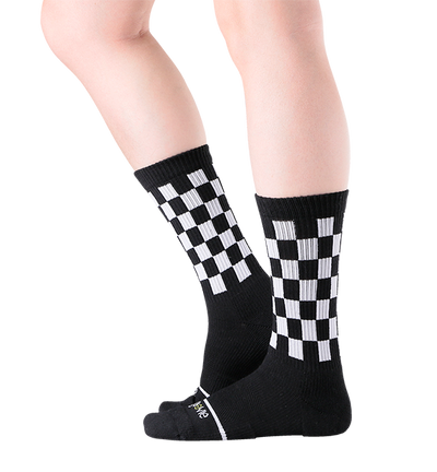 Cotton Checkerboard Performance Targeted Compression Crew Socks - 6 Pack