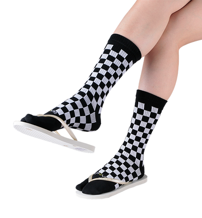Cotton Split Toe Crew Socks - Checkerboard- 3 Pack