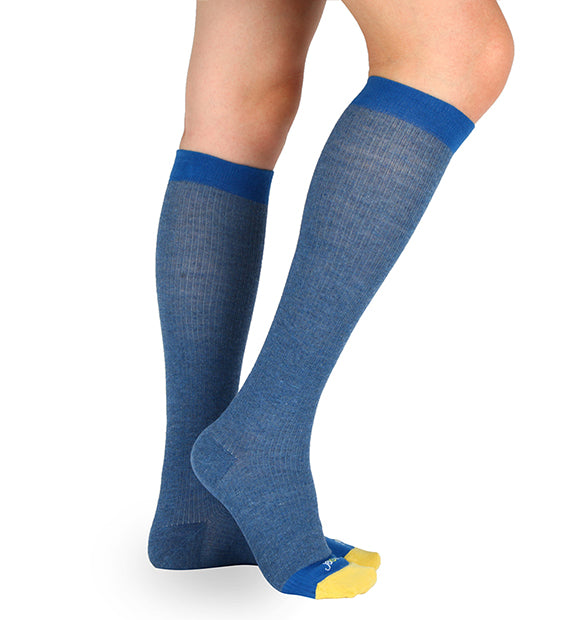 Cotton Everyday Compression Socks (15-20mmHg) - Contrast Toe Mock Rib - 3 Pack