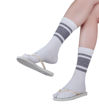 Cotton Split Toe Crew Socks - Vintage Stripes - 4 Pack