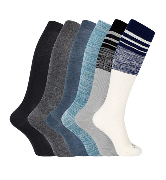 Merino Wool Compression Socks#color_black-med-grey-denim-teal-blue-grey-white