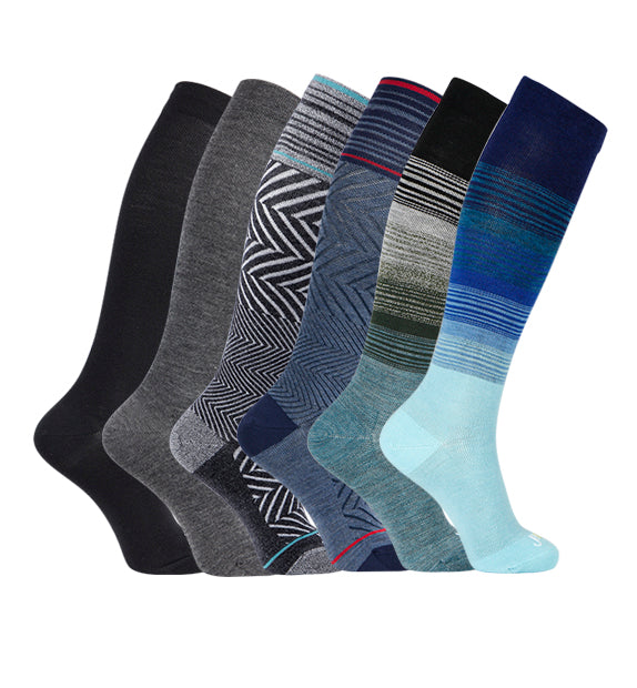 Merino Wool Compression Socks#color_black-med-grey-black-denim-black-blue