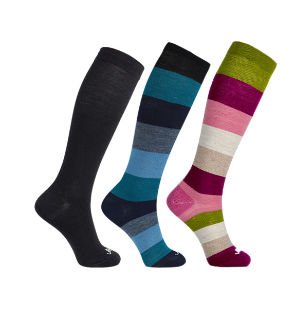 Merino Wool Compression Socks#color_black-ocean-blue-pink