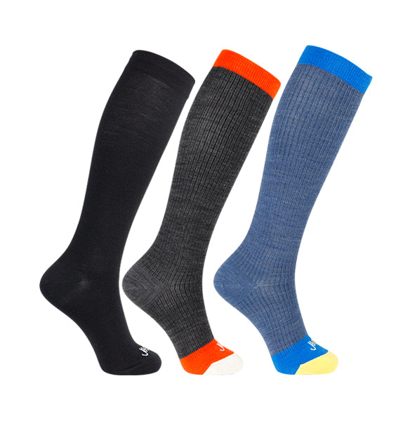 Merino Wool Compression Socks#color_black-med-grey-denim