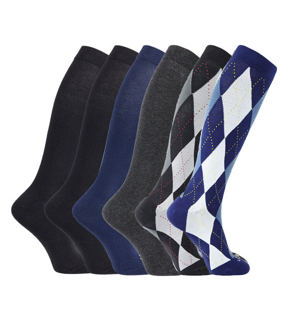 Cotton Everyday Compression Socks (15-20mmHg) - Argyle - 6 Pack ja-vie Cotton Everyday Compression Socks (15-20mmHg) - Argyle - 6 Pack ja-vie
