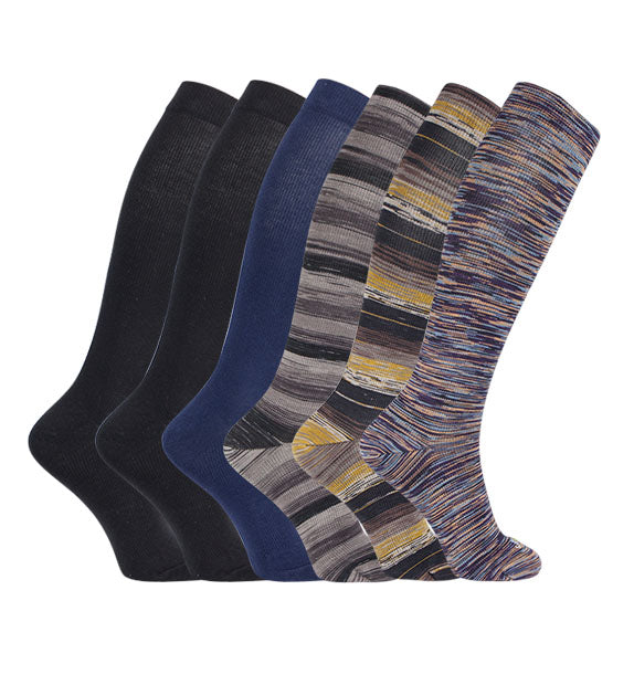 Cotton Compression Socks#color_black-navy-solids-midnight-black-starry-night-hazelnut-coffee-spacedye
