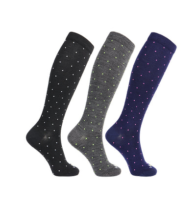 80% Rich Merino Wool Everyday Compression Socks (15-20mmHg) - Pin Dots - 3 Pack