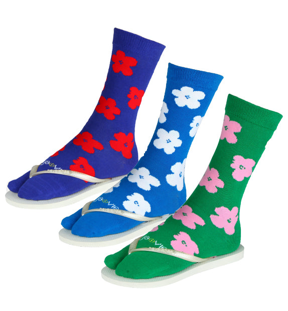 Split Toe Crew Socks - Flower - 3 Pack