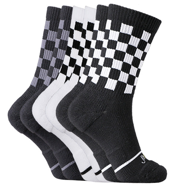 Cotton Checkerboard Performance Targeted Compression Crew Socks - 6 Pack