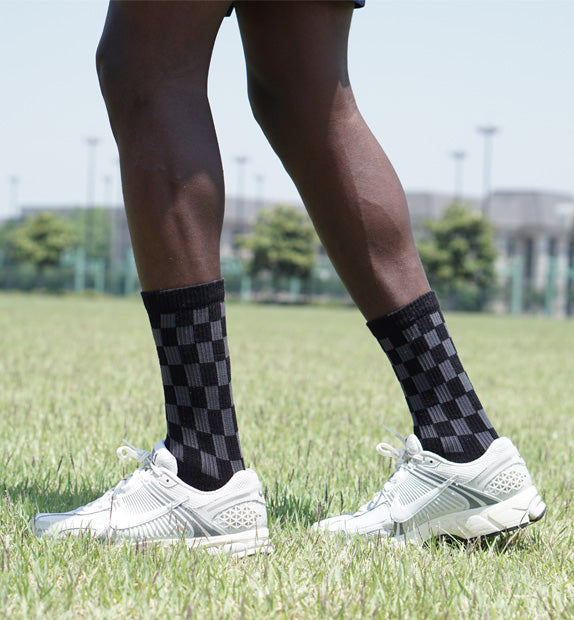 Cotton Checkerboard Performance Targeted Compression Crew Socks - 3 Pack