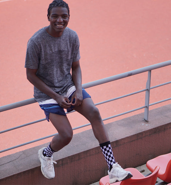 Cotton Checkerboard Performance Targeted Compression Crew Socks - 6 Pack