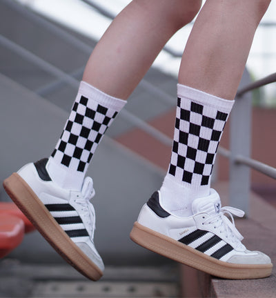 Cotton Checkerboard Performance Targeted Compression Crew Socks - 6 Pack