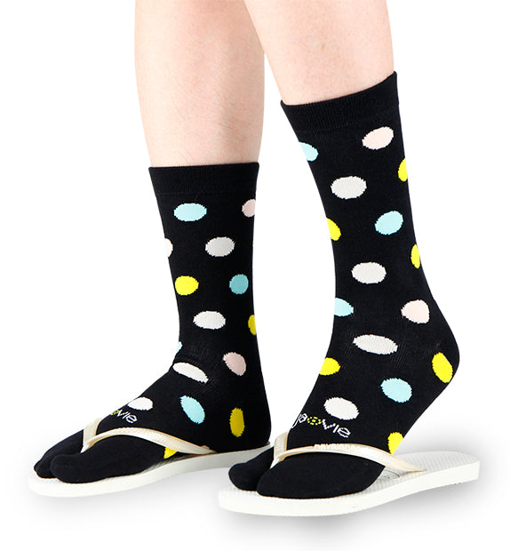 Split Toe Crew Socks - Dots- 3 Pack