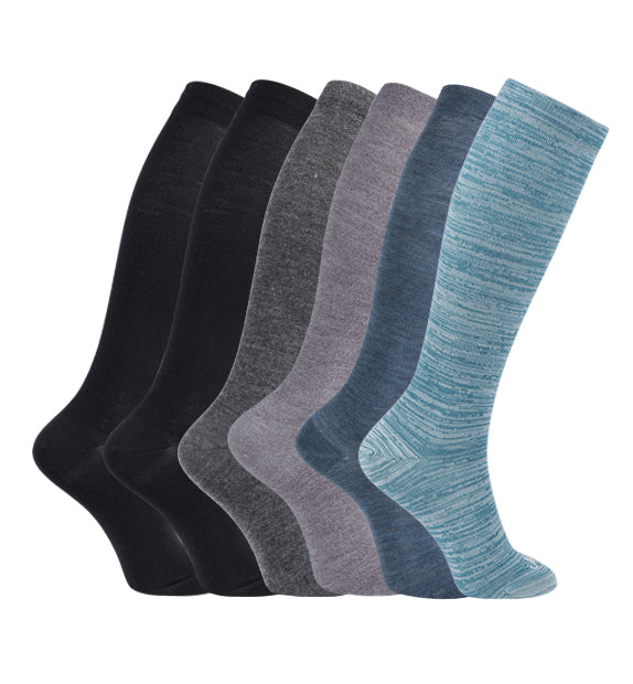 Merino Wool Compression Socks#color_black-black-grey-denim-marl-brown-teal-blue