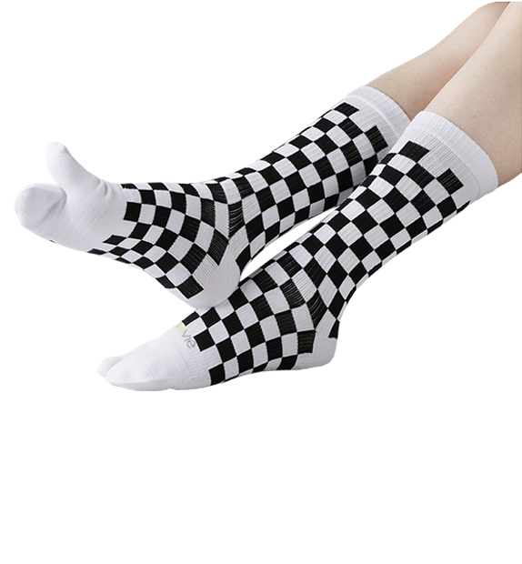 Cotton Split Toe Crew Socks - Checkerboard- 3 Pack