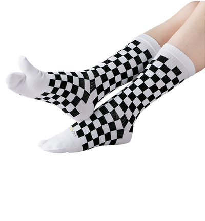 Cotton Split Toe Crew Socks - Checkerboard- 3 Pack