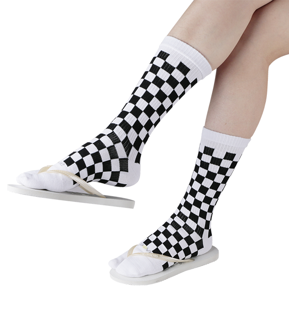 Cotton Split Toe Crew Socks - Checkerboard- 3 Pack