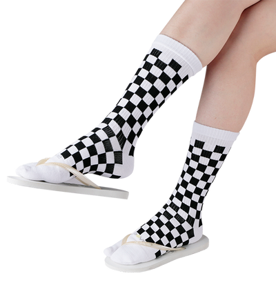 Cotton Split Toe Crew Socks - Checkerboard- 3 Pack
