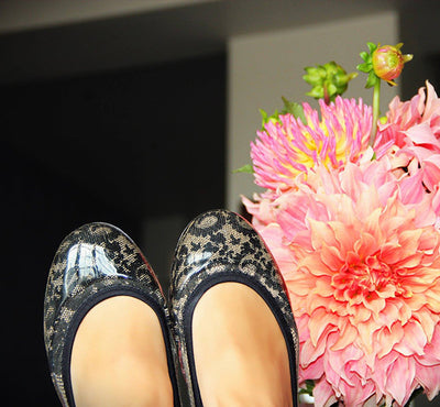 ja-vie camel/black lace jelly flats shoes