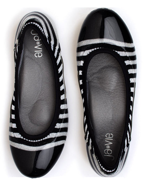 ja-vie silver/black rugby stripe jelly flats shoes