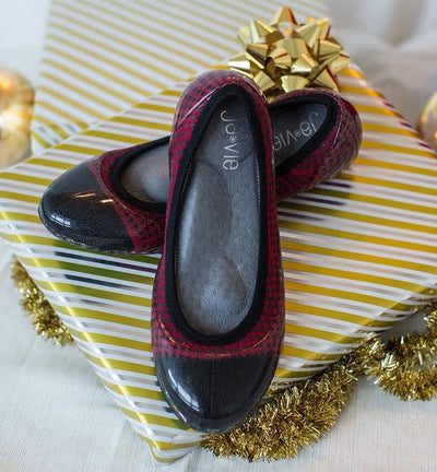 ja-vie red/black houndstooth jelly flats shoes