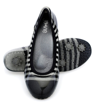 ja-vie charcoal/black rugby stripe jelly flats shoes