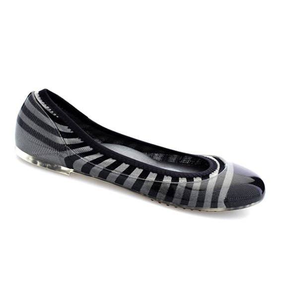 ja-vie charcoal/black rugby stripe jelly flats shoes