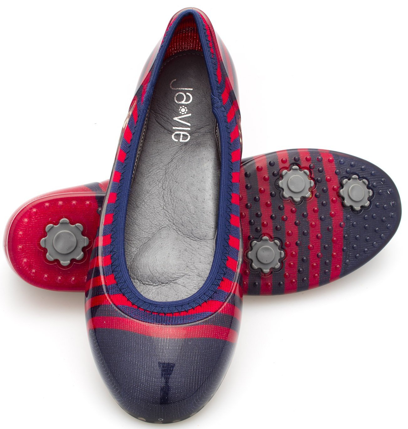 ja-vie navy/red rugby stripe jelly flats shoes