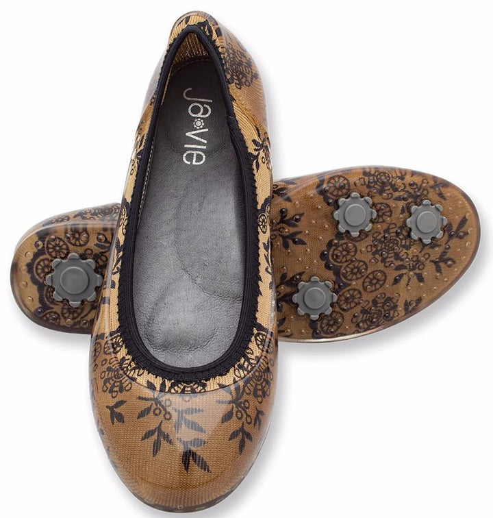 ja-vie fawn/black lace jelly flats shoes