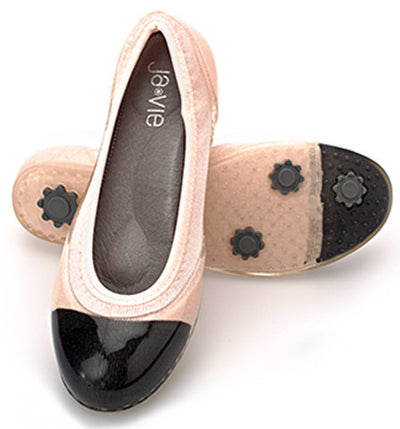 ja-vie black cap/shell pink jelly flats shoes