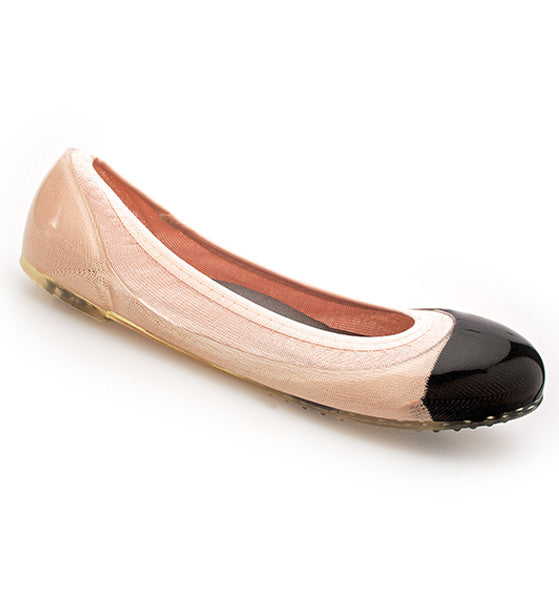 ja-vie black cap/shell pink jelly flats shoes