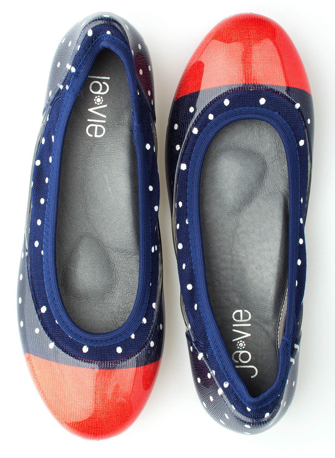 ja-vie navy/white/red dot jelly flats shoes