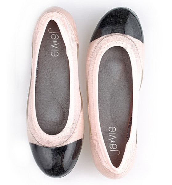 ja-vie black cap/shell pink jelly flats shoes