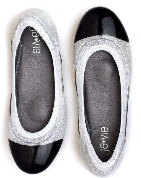 ja-vie black cap/silver jelly flats shoes