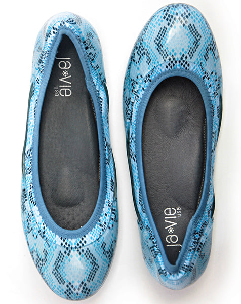 ja-vie snakeskin print blue jelly flats shoes