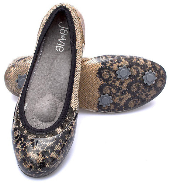 ja-vie camel/black lace jelly flats shoes