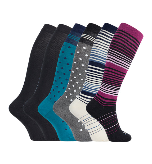 Cotton Compression Socks#color_black-solids-teal-grey-dots-white-fuchsia-stripes