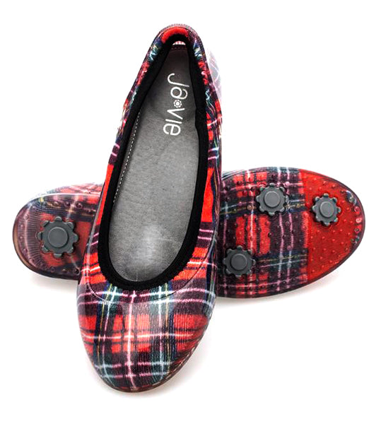 ja-vie red plaid jelly flats shoes