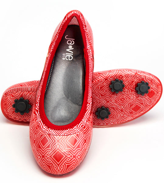 ja-vie red/white mosaic Print jelly flats shoes