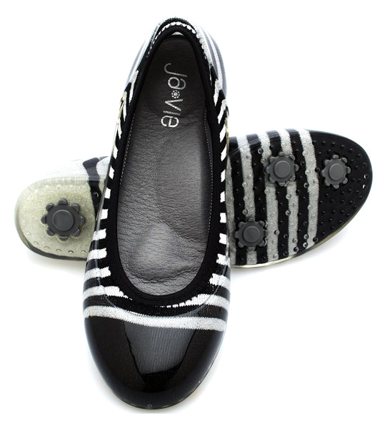 ja-vie silver/black rugby stripe jelly flats shoes